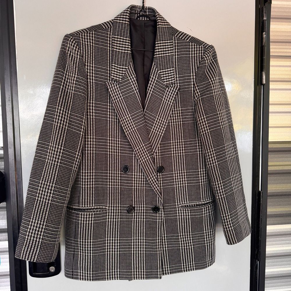 ST MICHAEL Blazer VINTAGE Retro plaid JACKET Size 10 M&S MINT 70'S black white‎